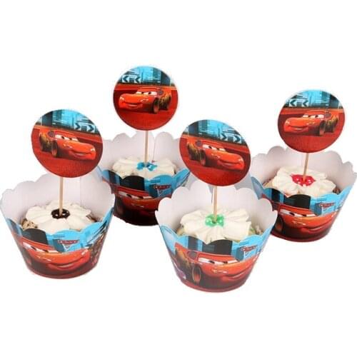 Cartoon McQueen Buzz Lightyear Superhero Baking Supplies Baby Boys Birthday Party Cupcake Decor 12Wrapper+12Toppers