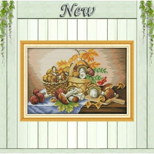 A basket of mushrooms vegetables 11CT patterns printed on canvas 14CT needlework diy dmc cross stitch chinese Set Embroidery kit