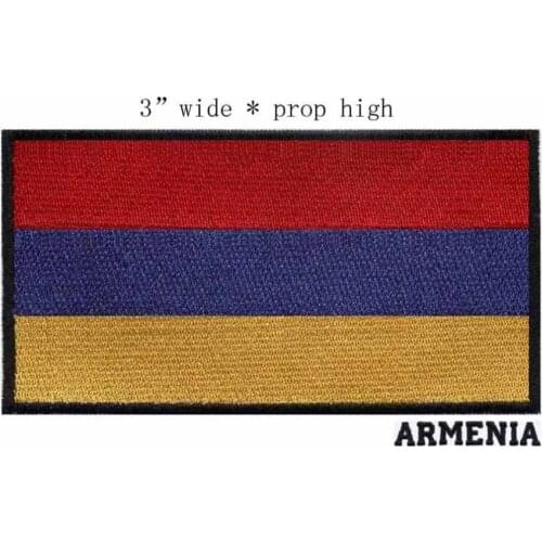 Armenia 3" wide embroidery flag patch red blue and gold colors stripes sew-on labels