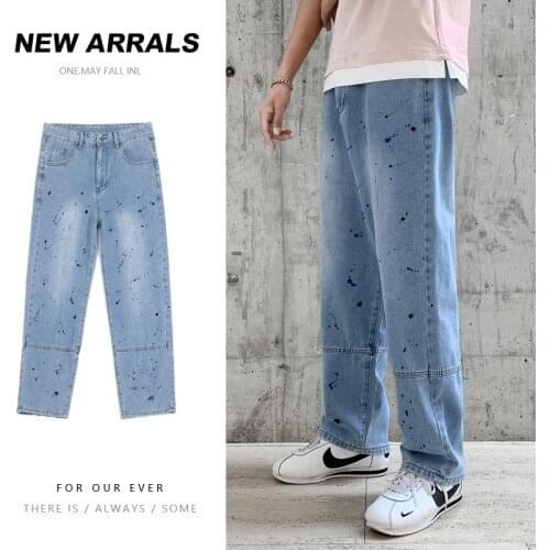 2021 New Couple Port Fashion Brand Meteor Jeans Fashion All-match ins High Street Loose Casual Straight Pants