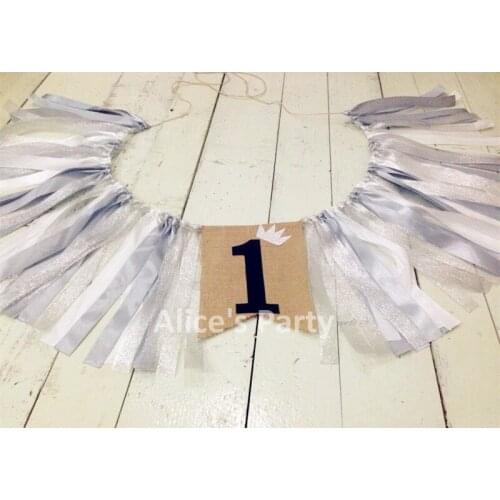 New Gray Grey White Silver Banner Garland Kids 1st Birthday Party Decor Crown Decoration Bunting Nursery Cake Smash Photo Props
