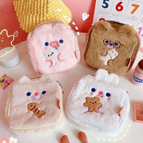 New Cute Large Capacity Pencil Case Plush Animal DIY Pencil Pouch Cartoon Storage Bag School Office Stationery Supplies