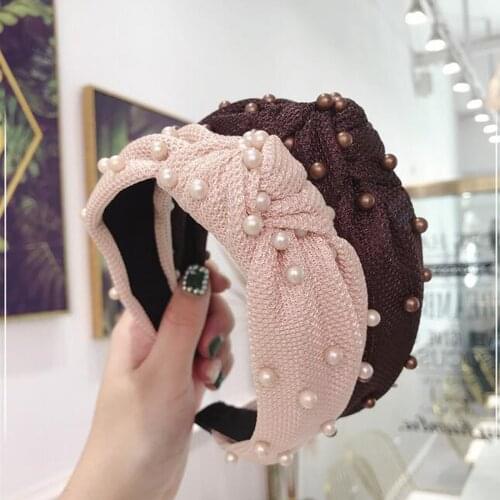 New Fashion Girls Headband Candy Pearls Hairband Handmade Hairband Women Middle Knot Turban Adult Hair Accessories
