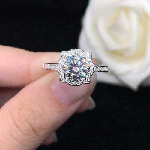 Test Positive Elegant 1Ct 6.5mm D Color VVS1 Moissanite Engagement Ring AU585 14K White Gold Ring Anniversary Diamond Jewelry