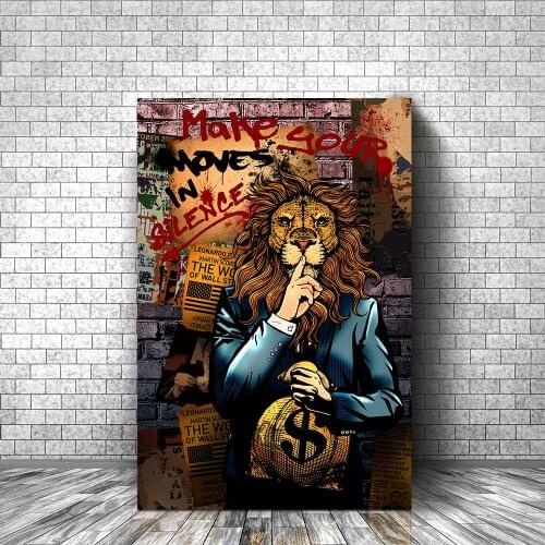 Lion pop art poster prints let you act in silence on the canvas, wall art picture poster living room home decoration