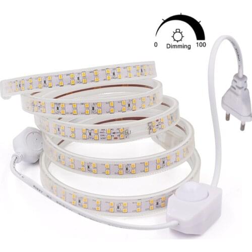 Dimmable LED Strip 220V Double Row Super bright 2835 Waterproof Led Light Lamp Adjustable Brightness 180Leds/m Flex Led Tape