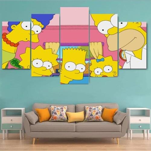 Simpsons 5 Panel Canvas Painting Cartoon Nursery Wall Poster and Print for Modern Kids Room Living Room Home Decoration Cuadros