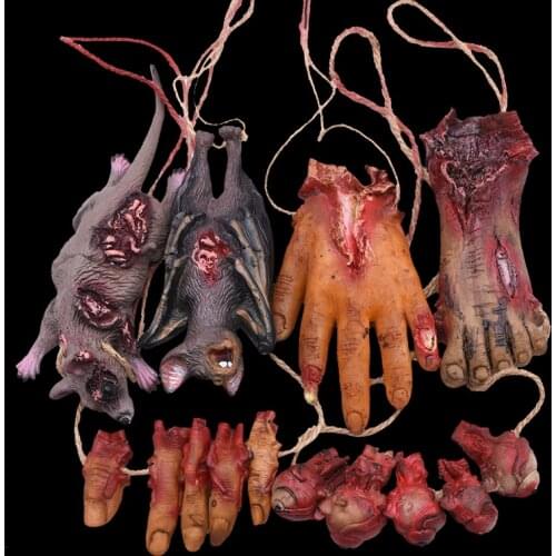 Halloween Horror Hanging Prop Fake Dead Mouse Bat Bloody Hand Feet DIY Haunted House Scary Prop For Halloween Party Decoration