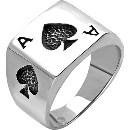 Solid 925 Sterling Silver Ace of Spades Mens Ring
