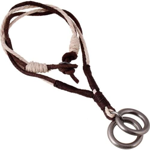 Gothic Punk Vintage Long Necklace Metal Circle Pendant Retro Rope Leather Chain Hiphop Rock Charm Fashion Women Men Jewelry Gift