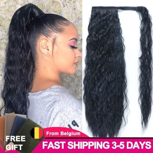 LISI HAIR Long Wavy Wrap Around Clip In Ponytail Hair Extension Heat Resistant Synthetic Natural Wave Pony Tail Fake Hair