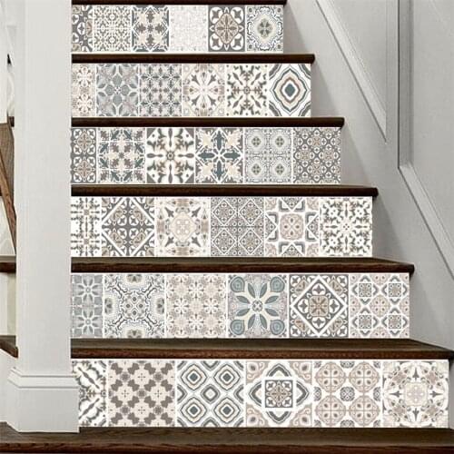 Arabic Style Colorful Tiles Stairs Sticker Self-adhesive Waterproof Staircase Wallpaper For Home Corridor Decor DIY Stair Mural