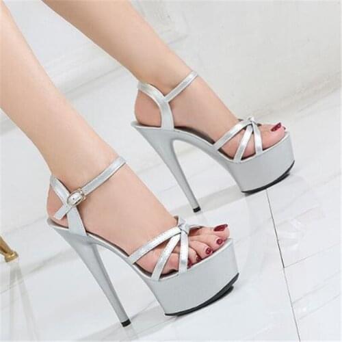 Fashion 2020 Summer Womens Sandals PU Buckle 15CM Thin High Heels Open Toed waterproof platform party heels for women shoes