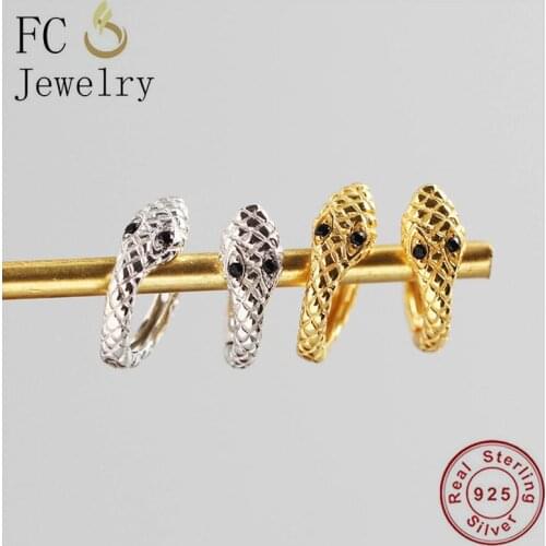 FC Jewelry 925 Sterling Silver Gothic Round Snake Black Zirconia Eye Drop Earring For Women Ear Bone Accessories 2020 Fashion
