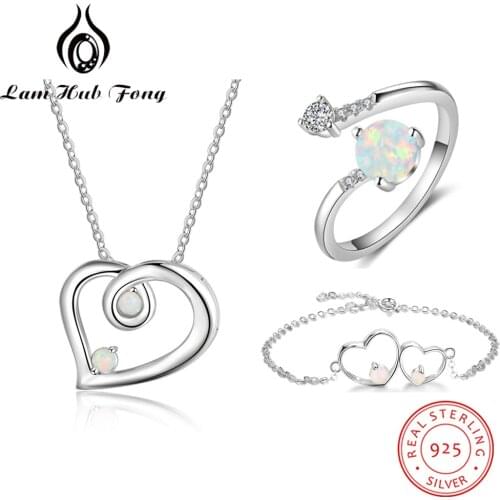Women Rings Necklaces Bracelets Sets Bridal Jewelry Sets 925 Sterling Silver Opal Jewelry Female Anniversary Gift (Lam Hub Fong)