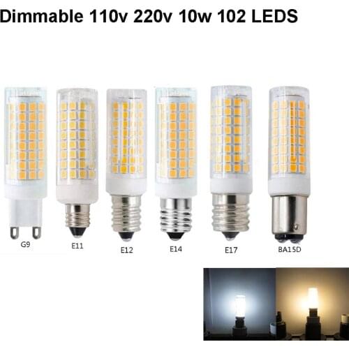 10PCS 110v 220v Dimmable G9 E11 E12 E14 E17 BA15D G4 GY6.35 G8 LED Bulb LED Mini Corn Bulb Crystal Chandelier Light 10W 102 leds