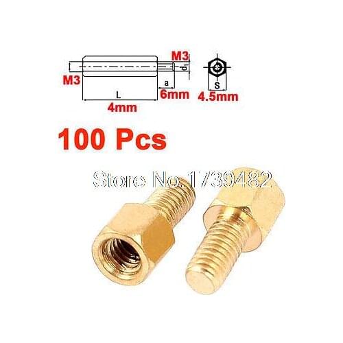 100Pcs M3 Thread 4+6mm Screw Threaded Brass Hex Standoff Spacer for PCB Board