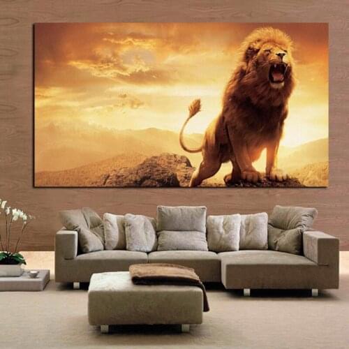 90X180cm Print Abstract African Lion Mountain Oil Painting on Canvas Animal Art Wall Picture Poster for Living Room Decor