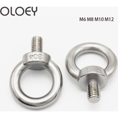 Free Shipping M6/M8/M10/M12 304 Stainless Steel Eyebolt Lifting Eye Bolts Ring Screw Loop Hole Bolt For Cable Rope Lifting