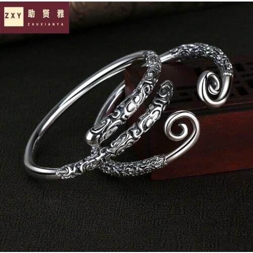 Solid sterling silver hoops bracelet retro wukong great original lettering couples a pair of bracelets