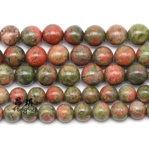 Natural Stone Unakite Round Beads 15" Strand 4 6 8 10 12 14MM Pick Size For Jewelry Making