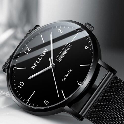 New mens watch business casual quartz watch waterproof night light leather belt fashion trend watch man