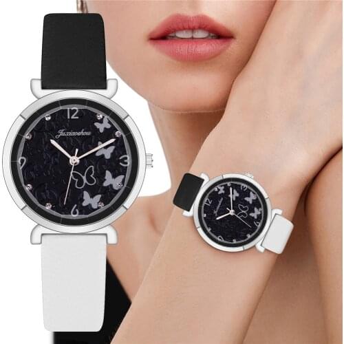 Hot Fashion Women Butterfly Watches Clock Casual Leather Strap Quartz Wristwatches Zegarek Damski