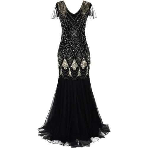 Women 1920s Flapper Cocktail Maxi Long Gatsby Dress Mermaid Formal Gown