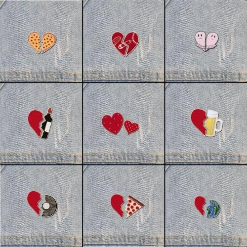 2pcs/set Enamel pin &Brooches Fashion Globe Broken Heart Pizza Bottle Brooch Collar Pin Badges Couple Jewelry Gift Wedding party