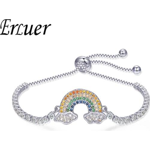 ERLUER Adjustable Classic Rainbow Women Bracelets New Fashion Charm Cubic Zirconia Bracelet Femme wedding Party Jewelry For Girl