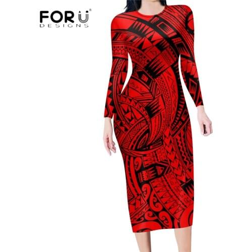 FORUDESIGNS Fashion Hawaii Polynesian Tribe Pattern Print Women Sexy Long Tops Bodycon Pencil Dress Casual Party Vestidos Mujer