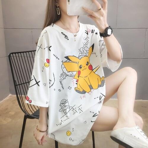 Pokemon animation peripheral Pikachu short sleeve t-shirt female 2021 new fashion summer clothes loose half sleeve