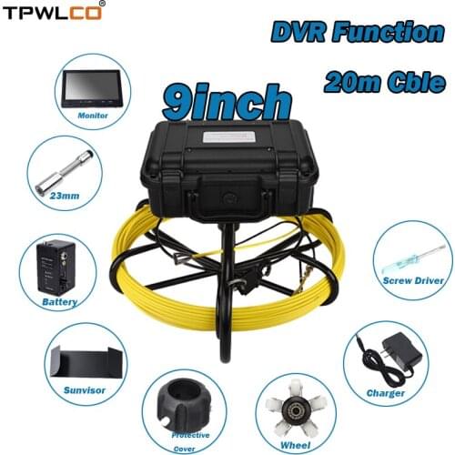 1000TVL 23mm Endoscope Camera With 20m Cable 12pcs LED Lights Video Pipeline Inspection Equipment With 9inch Monitor/DVR