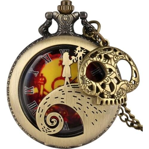 Nightmare Before Christmas Theme Quartz Pocket Watch Charm Accessory Pendant Necklace Watches Xmas Gifts