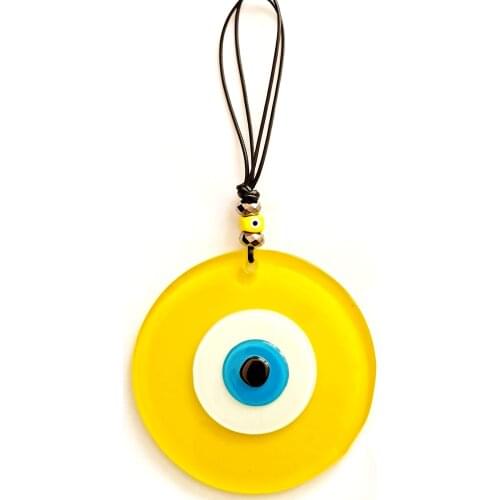 Leather String, Evil Eye Bead, Yellow Glass Wall Ornament