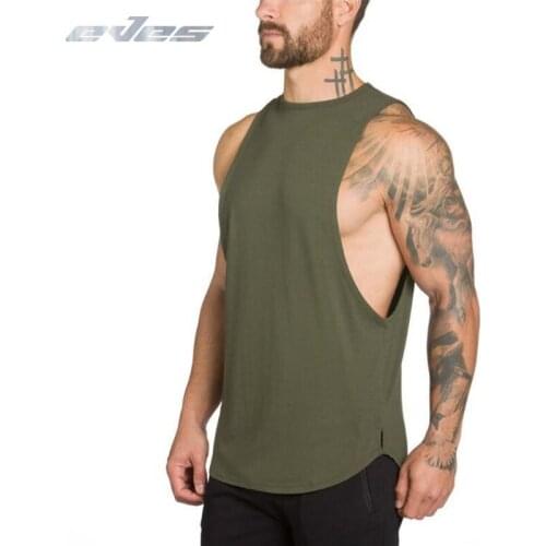 EVES Musculation Gym Clothing Fitness Men Tank Top Army Green Mens Bodybuilding Workout Singlet Curved Hem Sleeveless Shirt