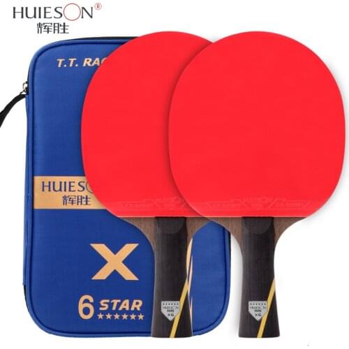 HUIESON 6 Star Table Tennis Racket Set Carbon Fiber Blade Ping Pong Paddle Racket Bat with Cover Table Tennis Accessories Balls