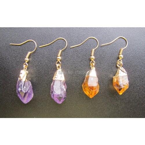 New Charming Gem Earring Natural Citrin e Amethy st Quartz Jewelry Earring 10pairs/lot Can mixed