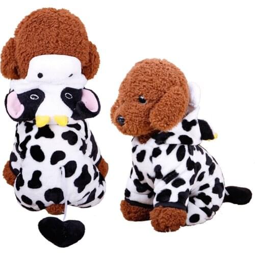 New Style Winter Cow Printed Costume Pet Dog Coats Cotton Four-Legs Hooded Jumpsuits Pajama Warm Clothes Jacket Cows Outfit