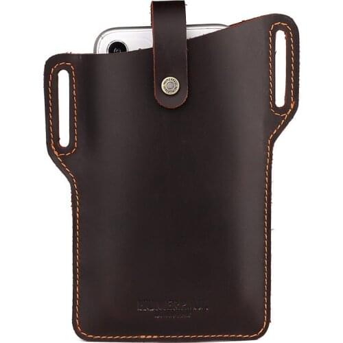 Luxurious Genuine Leather Mens Belt Phone Bag Retro Crazy Horse Cowhide Mobile Phone Pocket Casual Waist Bag
