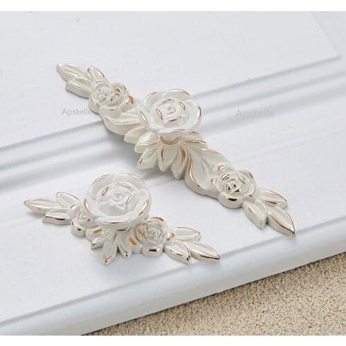 Cabinet Cupboard Handle Flower European Fashion Zinc Alloy Ivory White Black Door Wardrobe Hardware Drawer Kitchen Knob