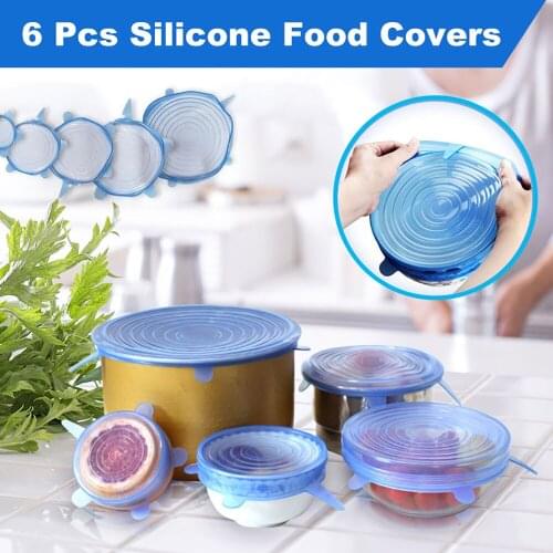 6Pcs/lot Silicone Stretch Lids Reusable Food Covers Microwave Refrigerator Bowl Stretchy Wrap Cover Keeping Fresh Food Cover Pan
