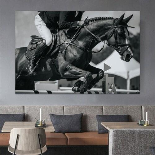 Modern Black and White Horse Pictures Knight Rider Posters and Prints Race Canvas Painting Wall Art for Living Room Decor Quadro