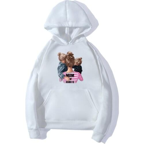 Super Mama and Baby Girl Hoodies Women Autumn Cute Kawaii Long Sleeve Sweatshirt Loose Pullovers Sudadera Mujer