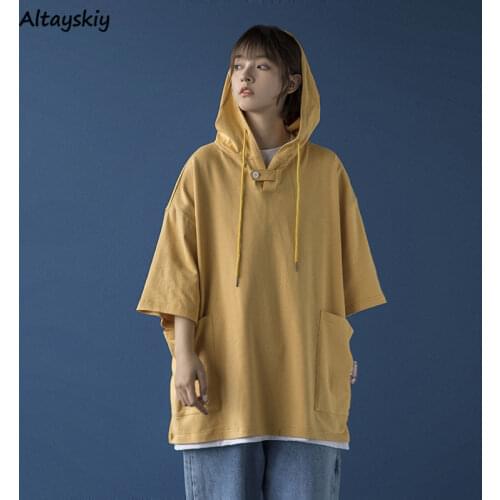 Hoodies Women Hooded Harajuku Vintage Solid Simple Loose Boyfriend Japanese Style Plus Size S-3XL Female Students Leisure Chic