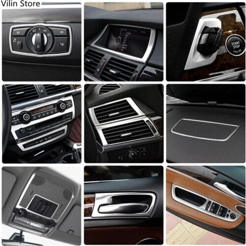 Car Inner Gearshift Air Conditioning CD Panel Door Armrest Cover Trim Car Stickers Accessories for BMW X5 X6 E70 E71 2008-2013