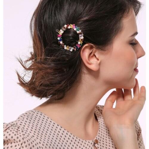 40GB Boutique Colorful Faux Diamond Pearl Frog Bobby Pins Ladies Geometric Round Circle Hair Clip Jewelry Styling Side Bangs