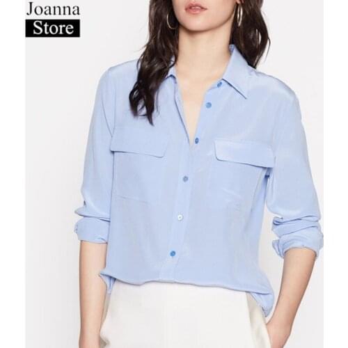 Spring Summer New Short 100%Silk Shirt Women Long Sleeve Lapel Mulberry Silk Blouse Single-Breasted Pocket Casual Plus Size Tops