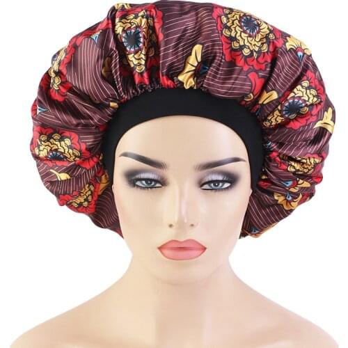 Women Extra Large Satin Bonnet African Print Fabric Ankara Hair Care Night Sleep Cap Hat Ladies Turban Bandanas Double Layers
