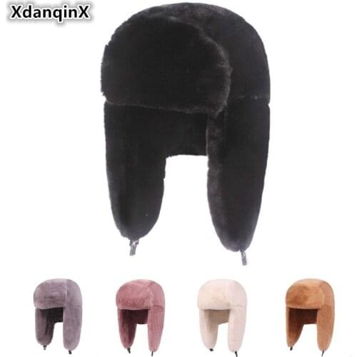 XdanqinX Womens Winter Hat Plus Velvet Thick Bomber Hats Cycling Windproof Earmuffs Cap For Women Warm Ski Caps Girls Brand Hat